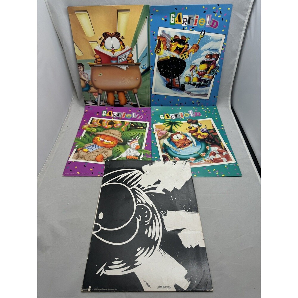 Vintage Mead Portfolio Folders Lot Of 5 Garfield Cat Jim Davis Math Grill Cat